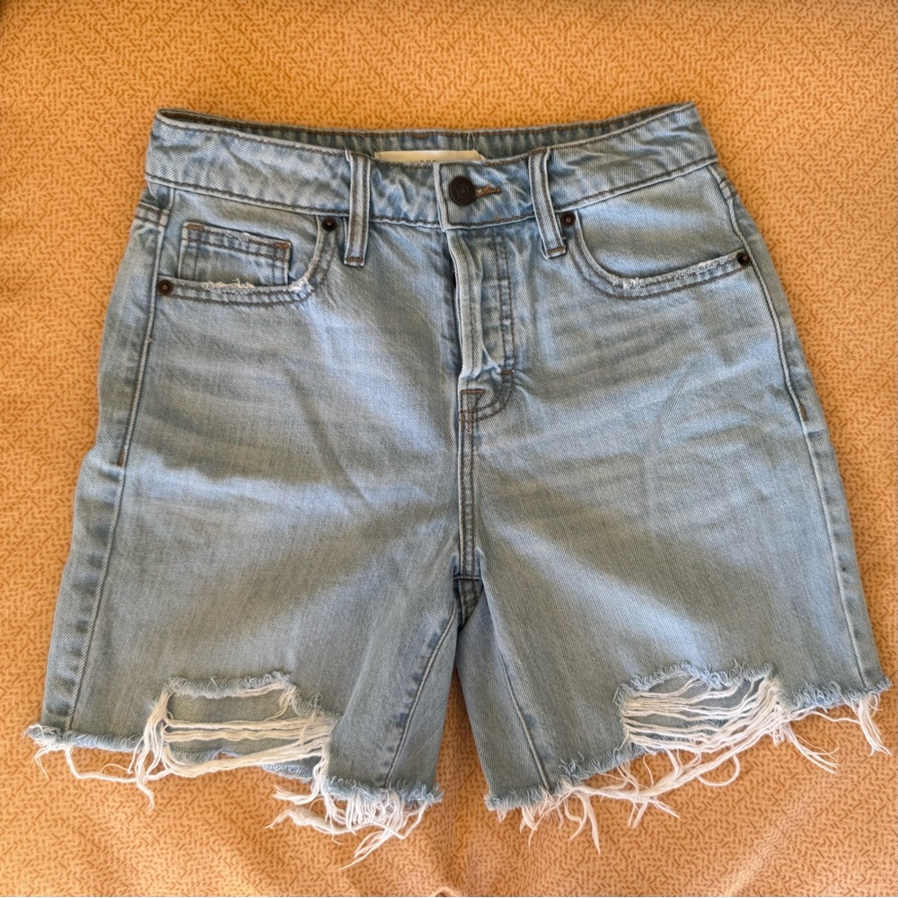 Stylish Light Blue Distressed Denim Shorts